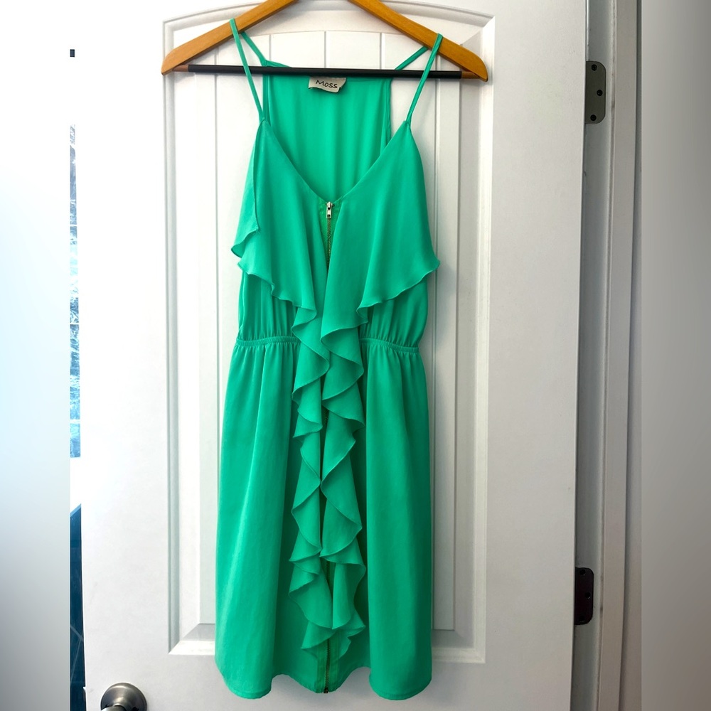 Green Ruffle Zipper Dress- by Moss